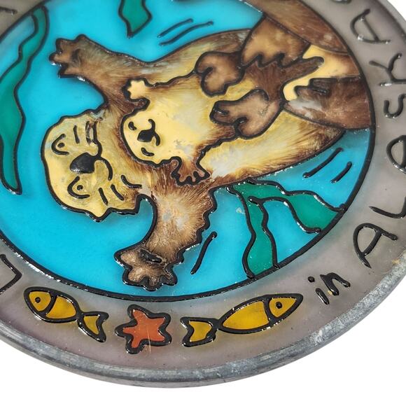 VTG ALASKA STAINED GLASS WIND CHIME OTTER SOUVENIR KEEPSAKE PATIO GARDEN DECK - Picture 3 of 5